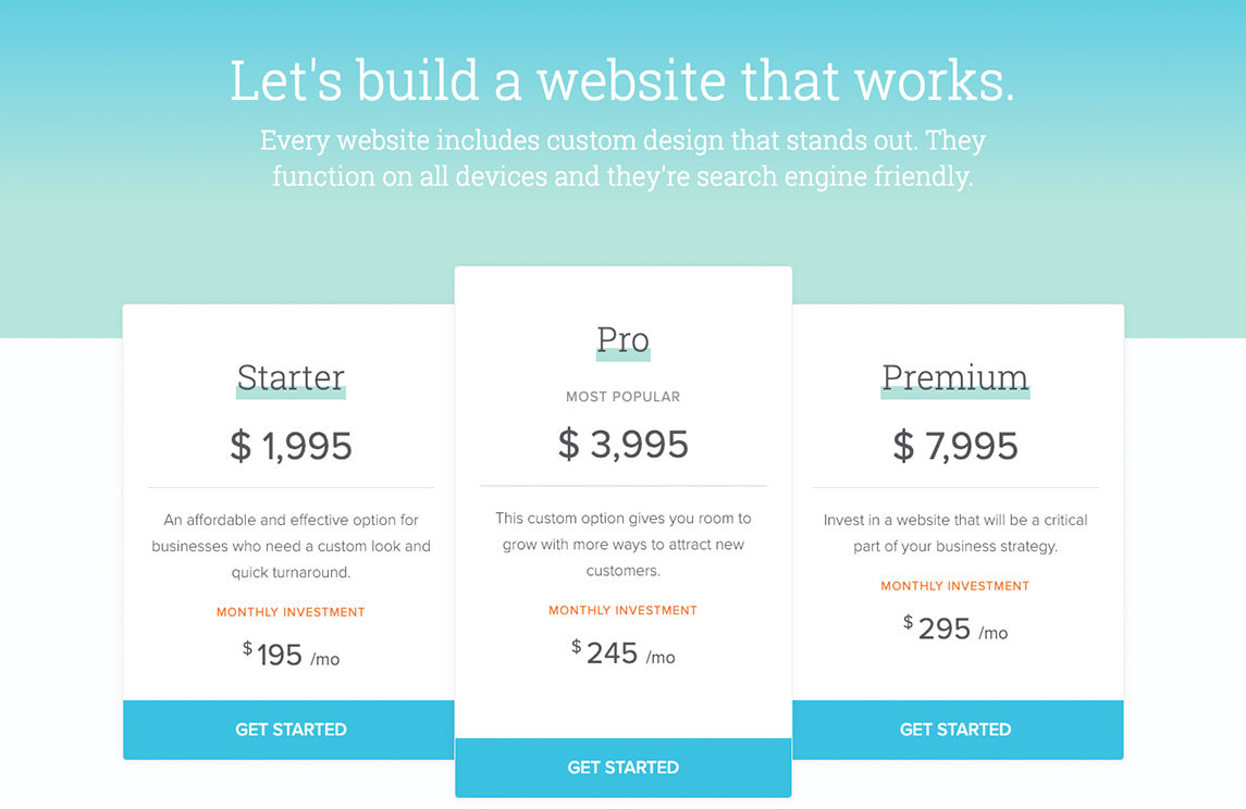 Terrostar offers web packages at three levels