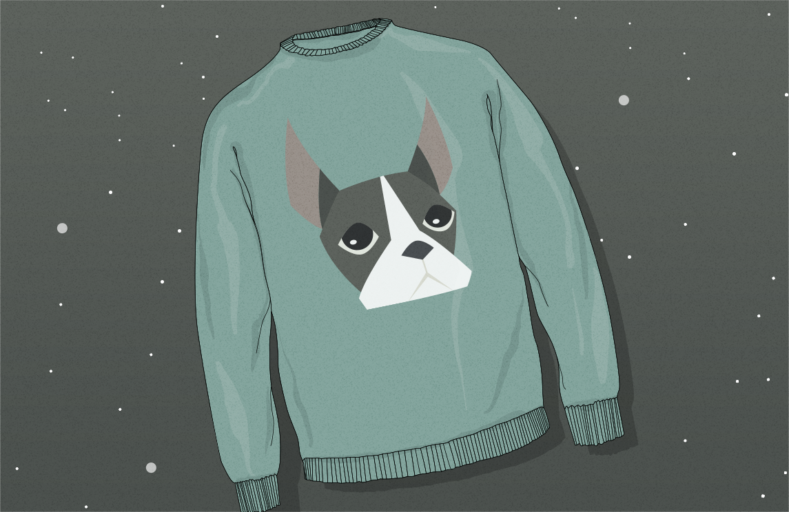 sweater with bulldog on it